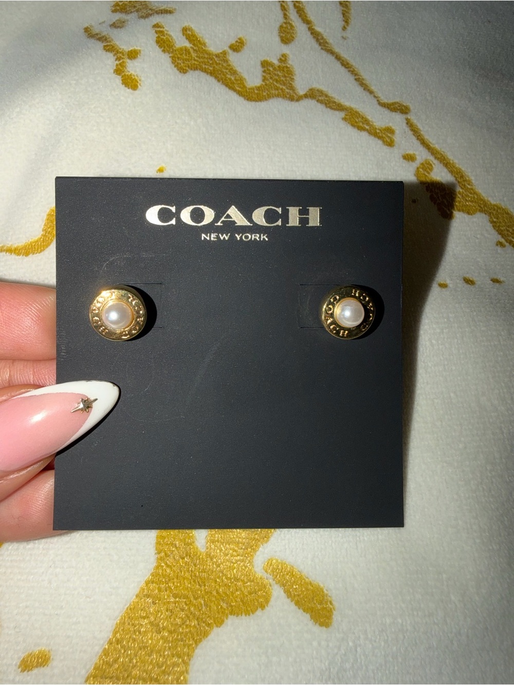 COACH Gold-Tone Faux Pearl Earrings
